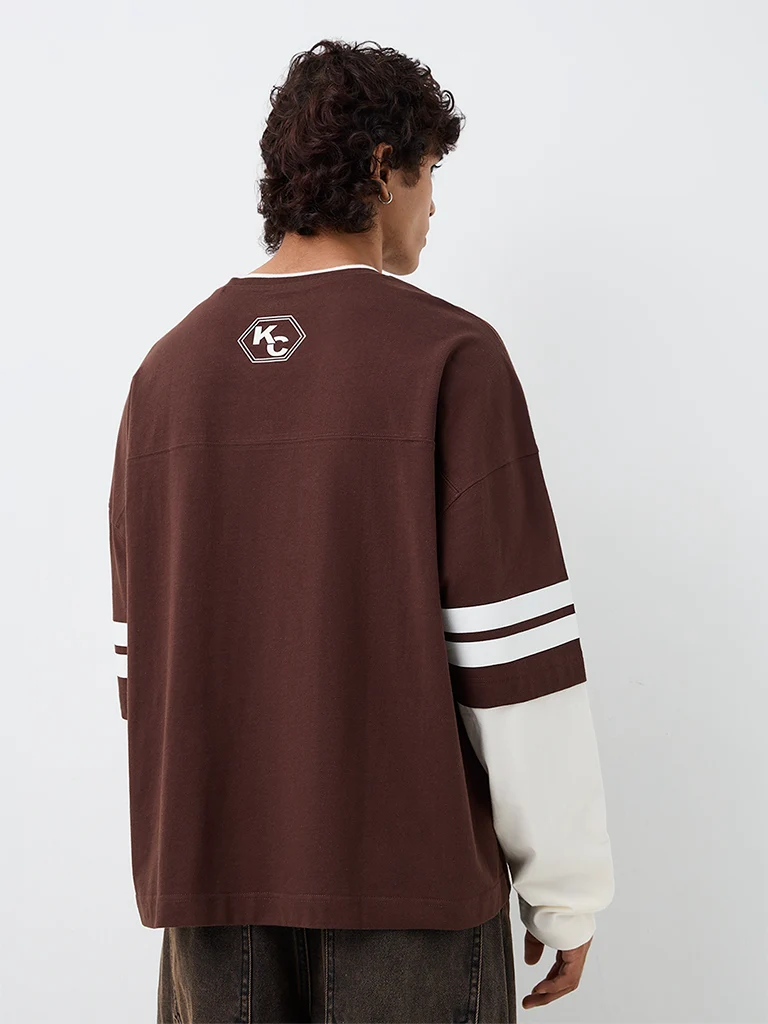 Nuon Dark Brown Numerical Printed Oversized-Fit Cotton T-Shirt